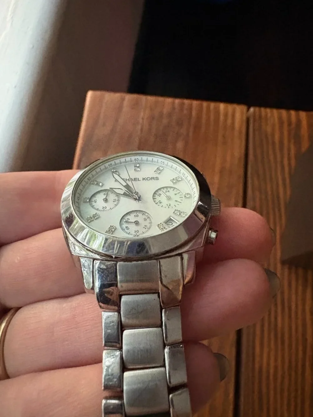 Michael Kors MK5092 Silver Mother of Pearl Crystal Chronograph Watch